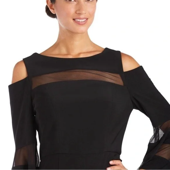 R&M Richards NWT 4P Black Knit Jumpsuit Bell Sleeves, Illusion Neckline Ret $99 - Picture 10 of 10